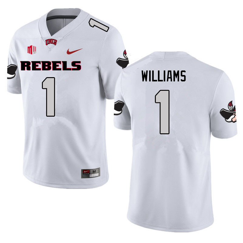 Men #1 Kyle Williams UNLV Rebels College Football Jerseys Sale-White - Click Image to Close